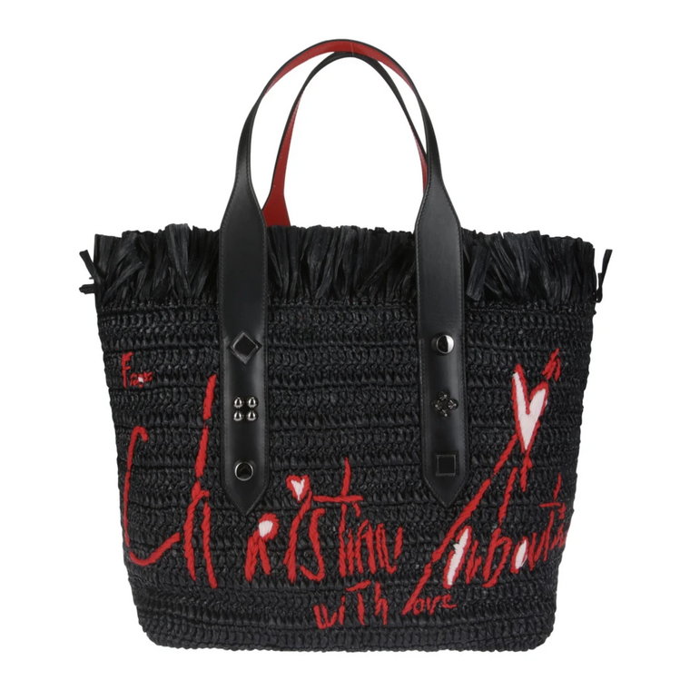 Medium Raffia CL Broderie/Calf Paris/Spi Torebka Christian Louboutin