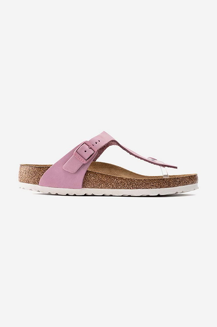 Birkenstock japonki nubukowe Gizeh kolor różowy na płaskim obcasie 1021417