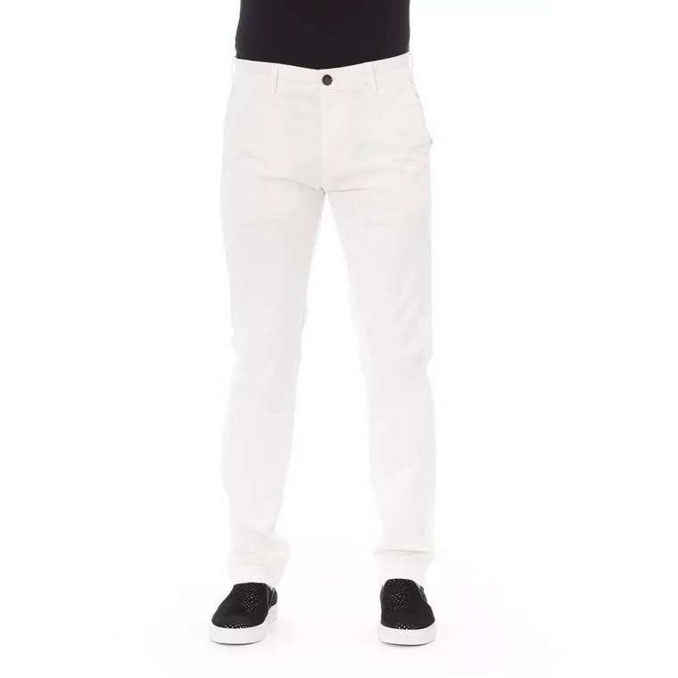 Modne Białe Spodnie Jeansowe z Bawełny Baldinini