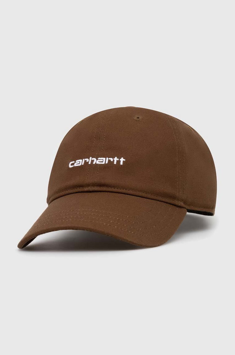 Carhartt WIP czapka z daszkiem bawełniana Canvas Script Cap kolor brązowy z aplikacją I028876.22UXX