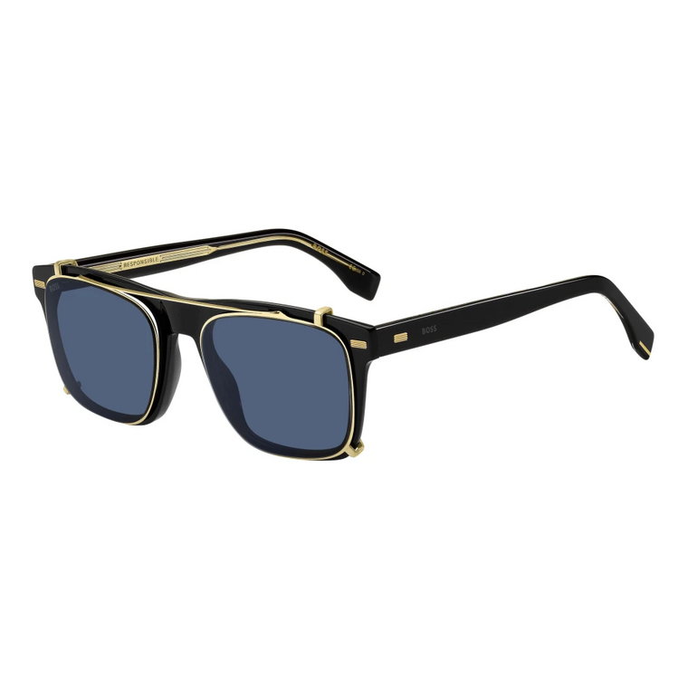 Czarne Niebieskie Okulary przeciwsłoneczne z Clip-On Hugo Boss