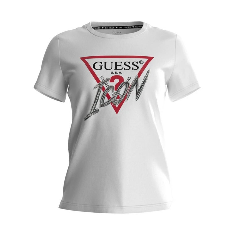 Biała T-shirt z Tekstylu dla Kobiet Guess
