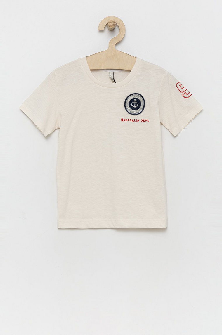 Birba&Trybeyond t-shirt bawełniany dziecięcy kolor beżowy z aplikacją