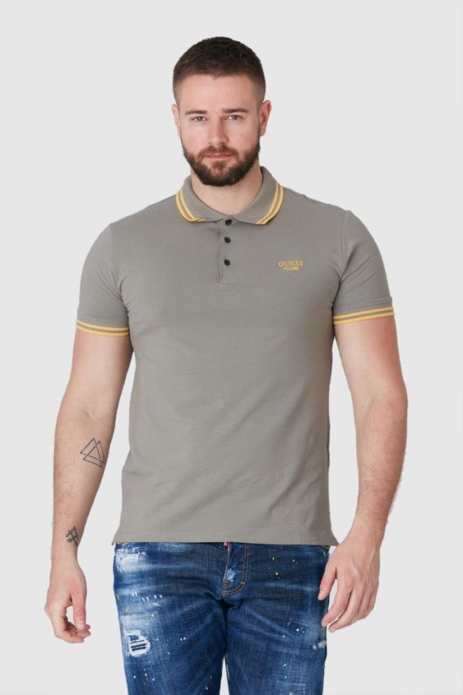 GUESS Khaki koszulka polo z wyszywanym logo