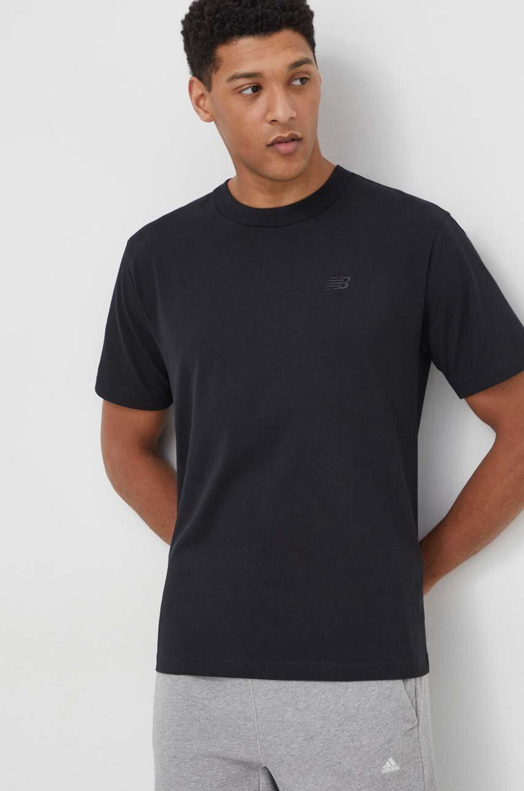 New Balance t-shirt bawełniany MT41533BK męski kolor czarny z aplikacją