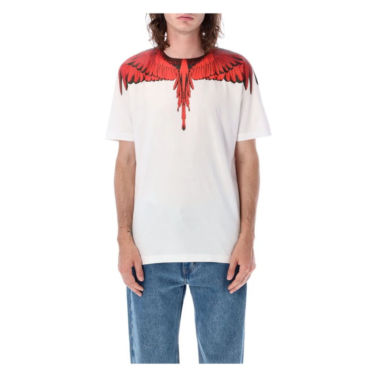 Męska koszulka z ikonicznymi skrzydłami Biało-Czerwona Aw23 Marcelo Burlon