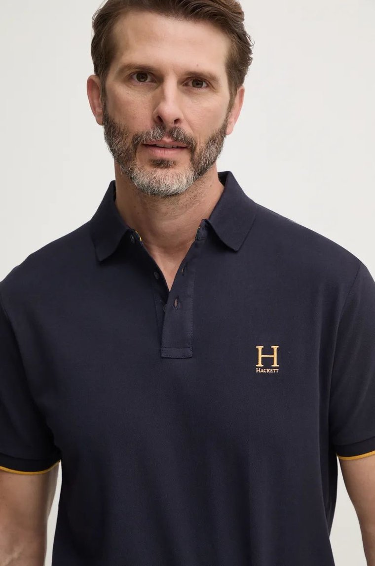 Hackett London polo bawełniane kolor granatowy z aplikacją HM563354