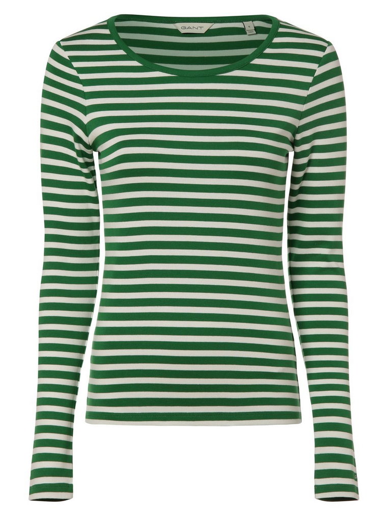 Gant - Damska koszulka z długim rękawem, zielony|biały