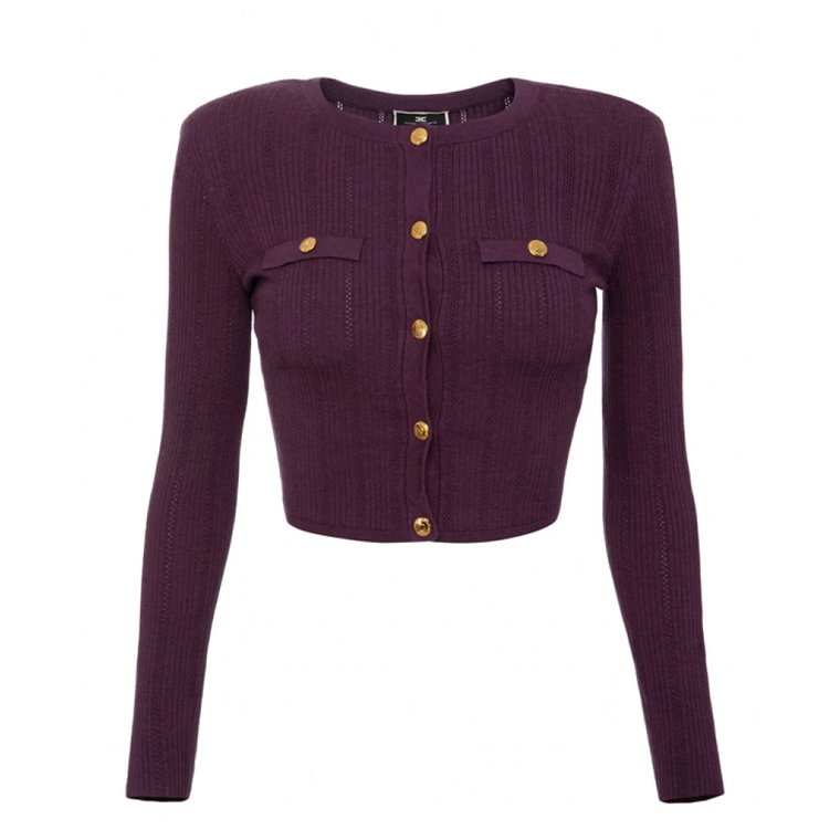 Śliwkowy Crop Cardigan w żebrowane wzory Elisabetta Franchi