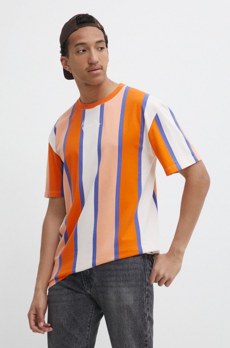 Karl Kani t-shirt bawełniany męski kolor pomarańczowy wzorzysty