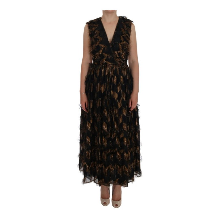 Black Silk Brown Fringes A-Line Dress Dolce & Gabbana
