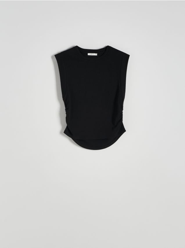 Reserved - T-shirt z marszczeniami - czarny