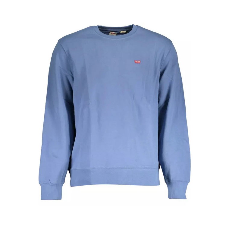 Niebieski Sweter z Bawełny - Długi Rękaw, Crew Neck, Logo Levi's