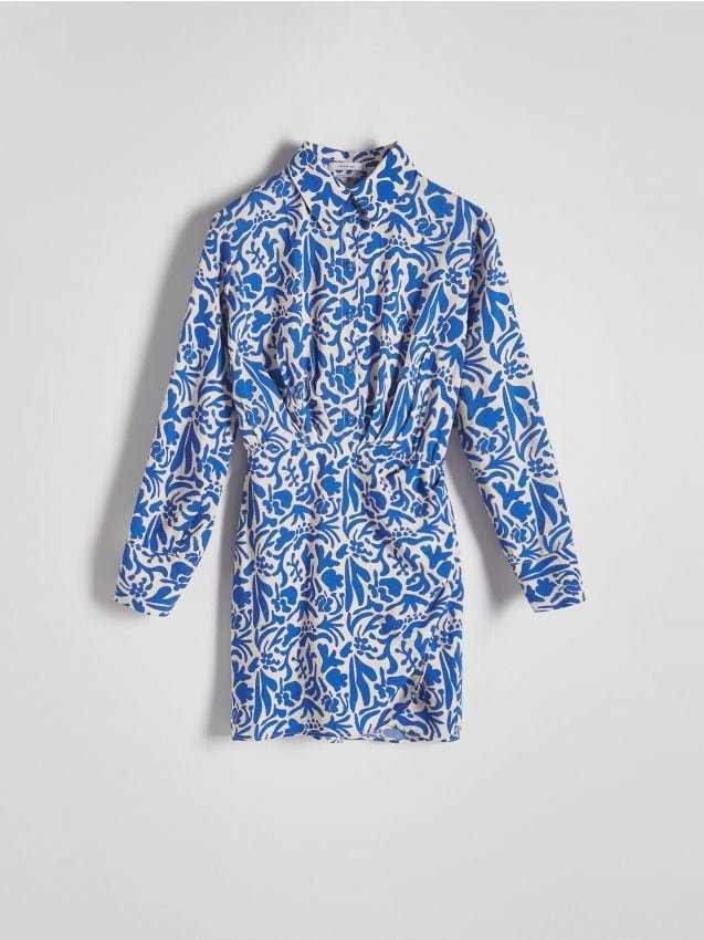Reserved - Wzorzysta sukienka mini z wiskozy - niebieski