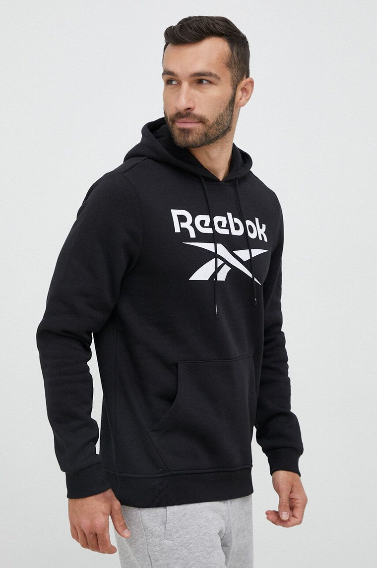 Reebok bluza IDENTITY męska kolor czarny z kapturem z nadrukiem H54802.100050290