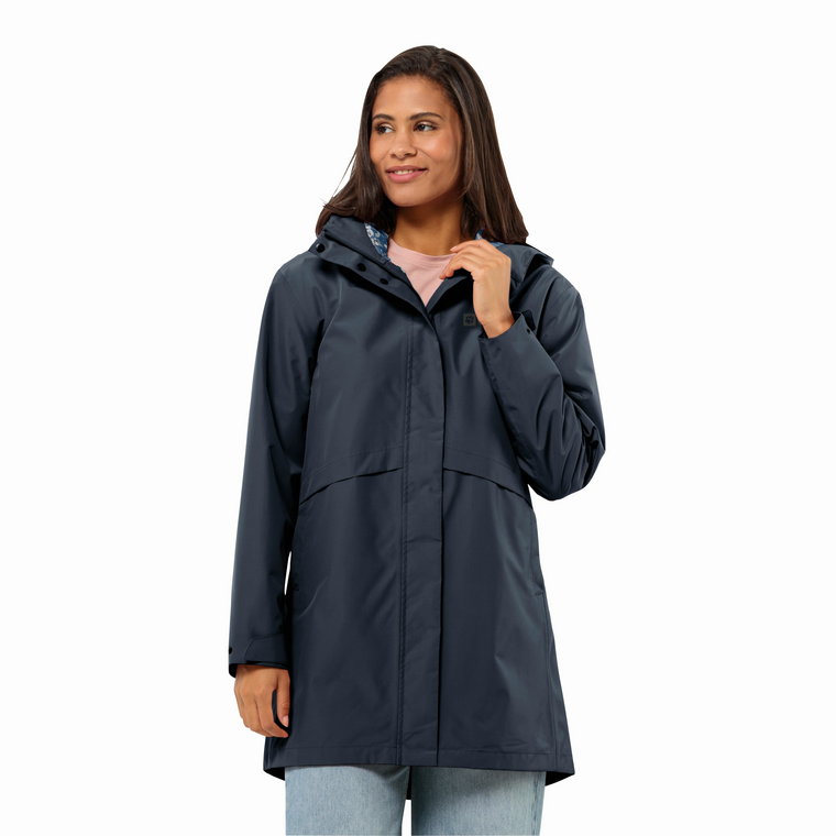 Damski płaszcz przeciwdeszczowy Jack Wolfskin CAPE WEST COAT W night blue - XS