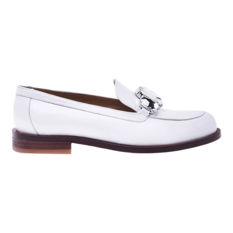 White calfskin loafers with crystals Baldinini