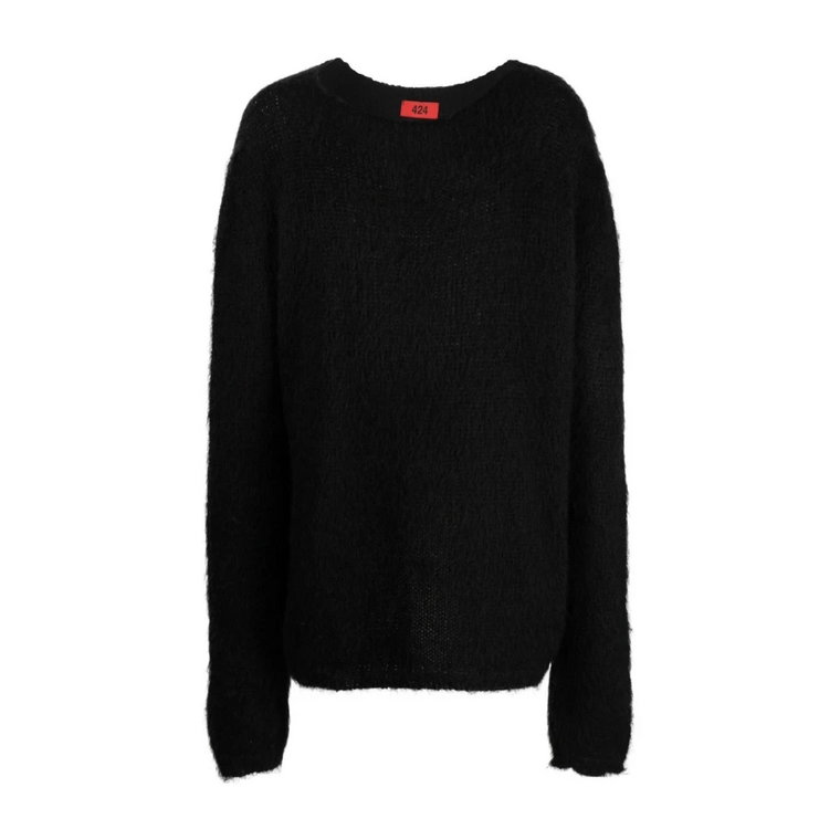 Czarny Oversize Sweter z Wełny 424
