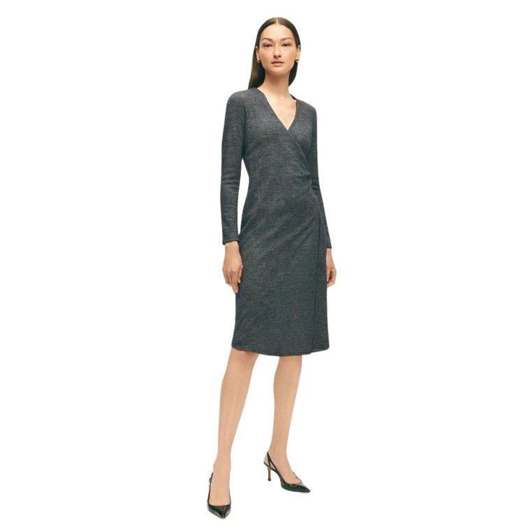Średnio szara sukienka o kroju ołówkowym z mieszanki bawełny i wełny Brooks Brothers