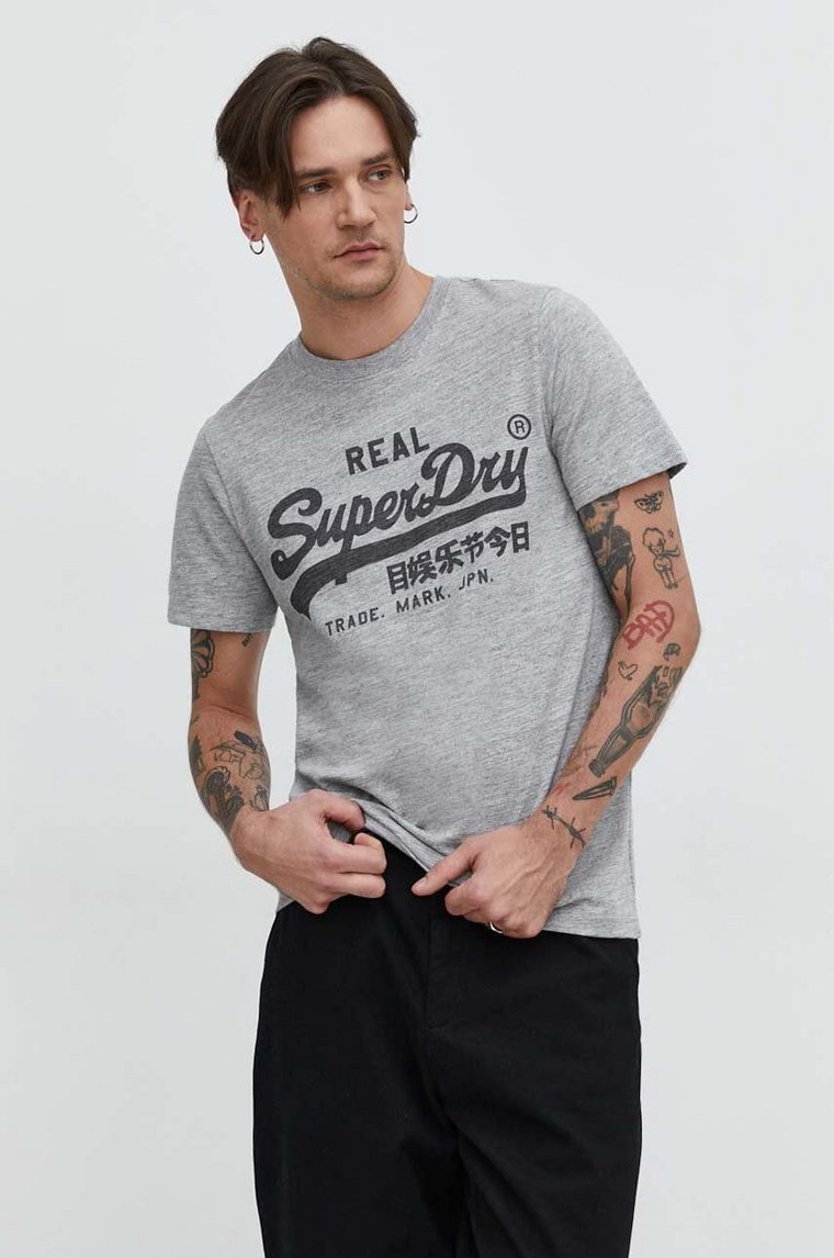 Superdry t-shirt bawełniany męski kolor szary z nadrukiem