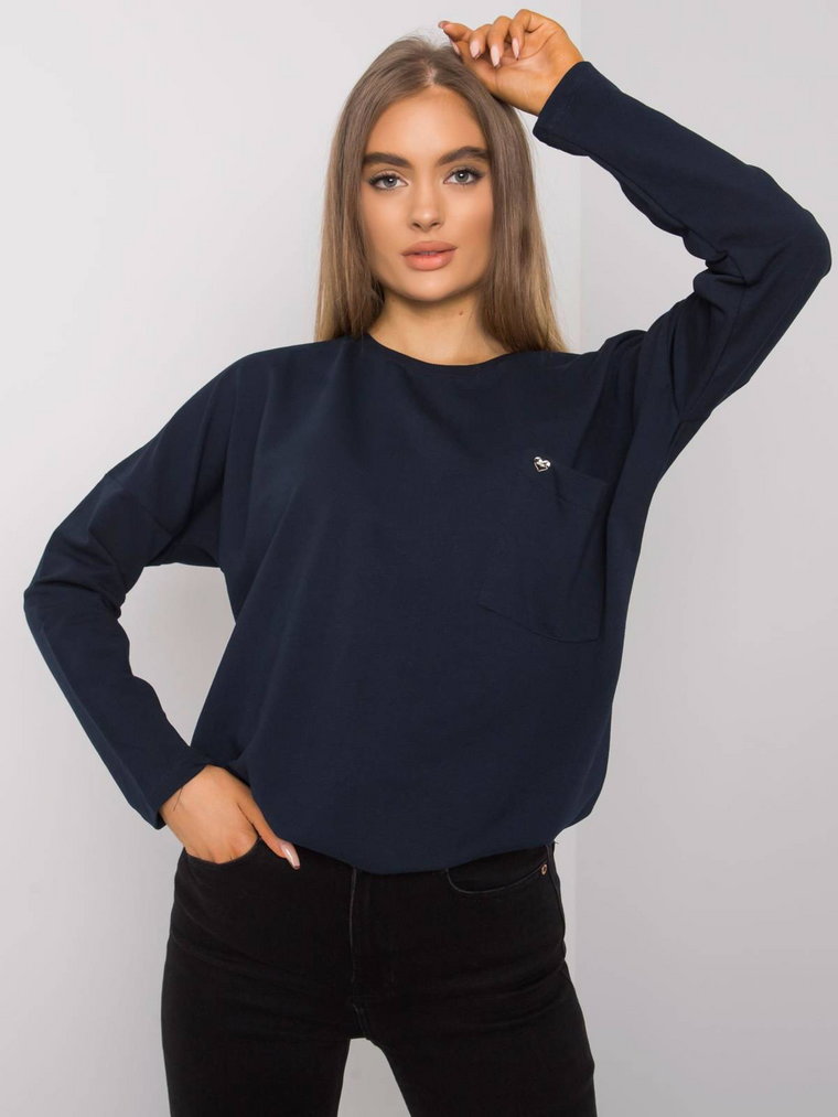 Bluzka basic granatowy casual codzienna longsleeve dekolt okrągły rękaw długi kieszeń