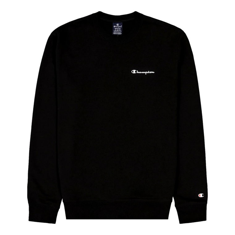 Czarny Sweter Crewneck z Małym Tekstowym Logo Champion