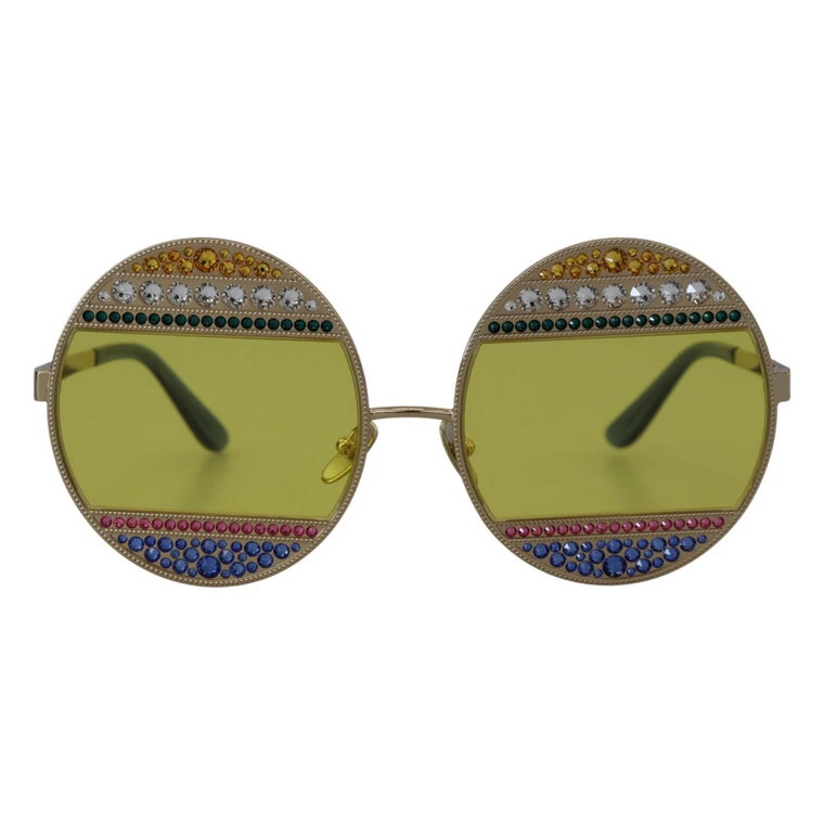 Złote Owalne Metalowe Okulary Przeciwsłoneczne z Kryształami Dolce & Gabbana