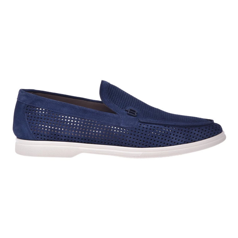 Loafers in indigo blue perforated cow split leather Baldinini