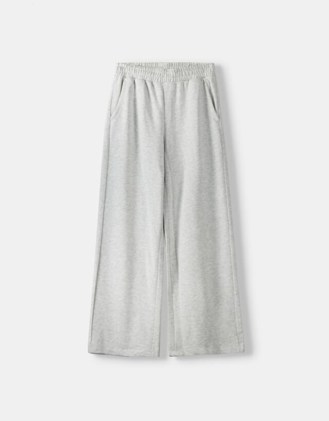 Bershka Pluszowe Spodnie O Kroju Wide Leg Kobieta Xl Szary