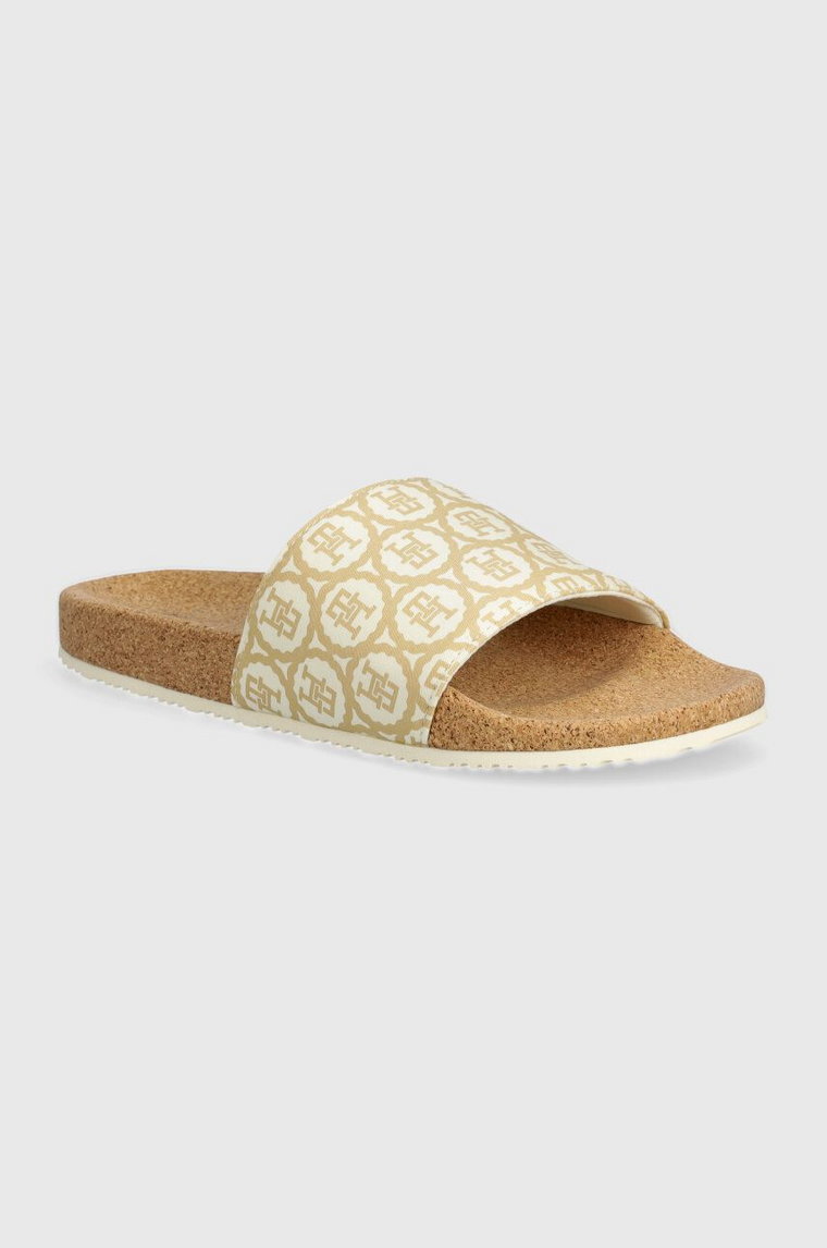 Tommy Hilfiger klapki TH EMBLEM CORK SLIDE damskie kolor beżowy FW0FW07848