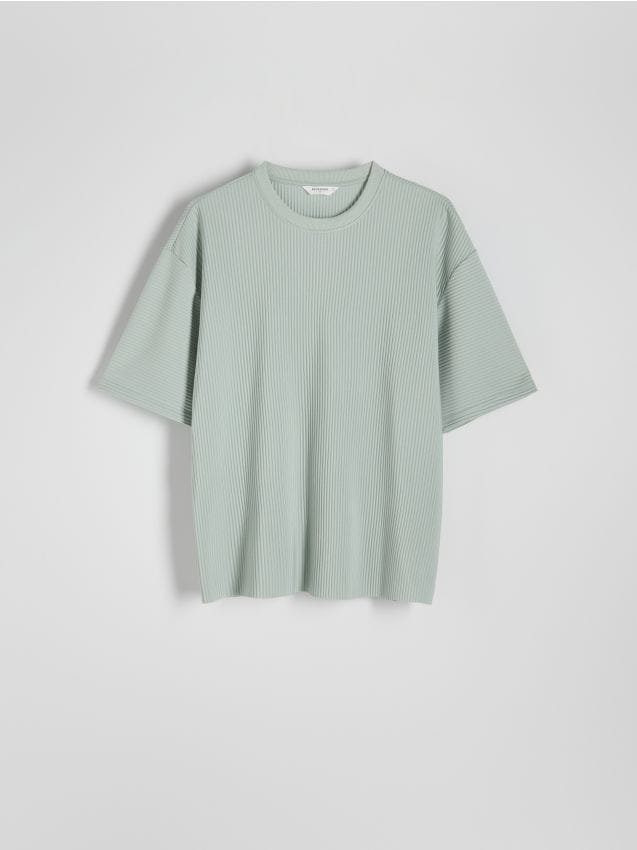 Reserved - Strukturalny t-shirt relaxed fit - jasnozielony