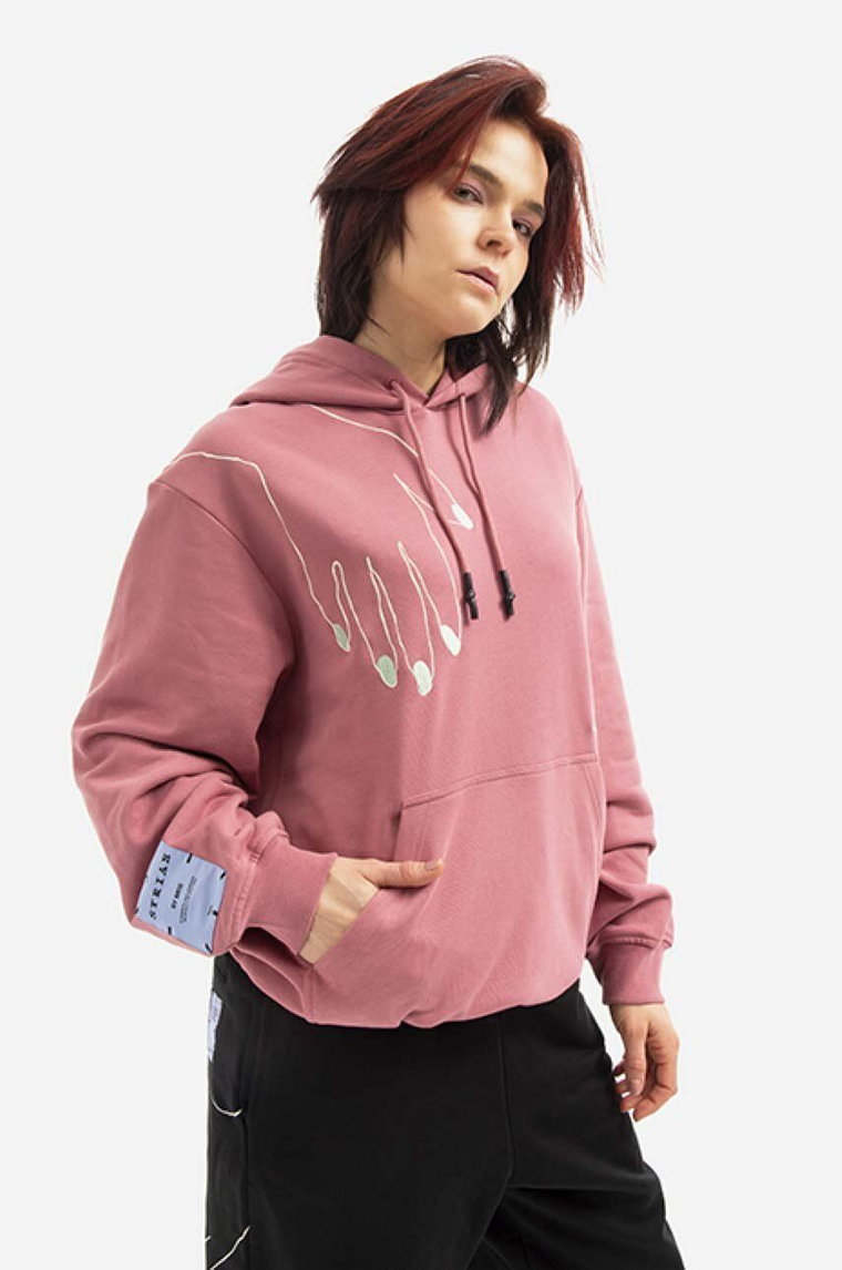 MCQ bluza bawełniana damska kolor różowy z kapturem z aplikacją 624727RST865005-PINK