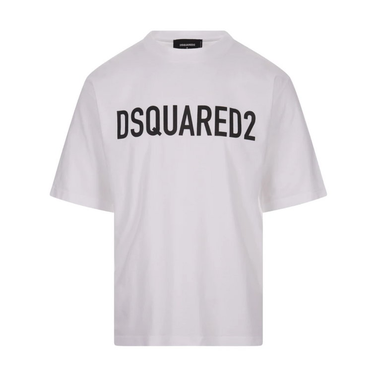 Biała luźna koszulka z bawełny z nadrukiem Dsquared2 Dsquared2
