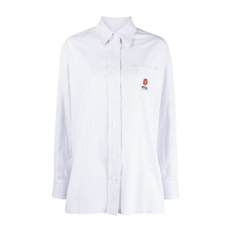 Biała koszula w paski z haftowanym 'Boke Flower' Kenzo
