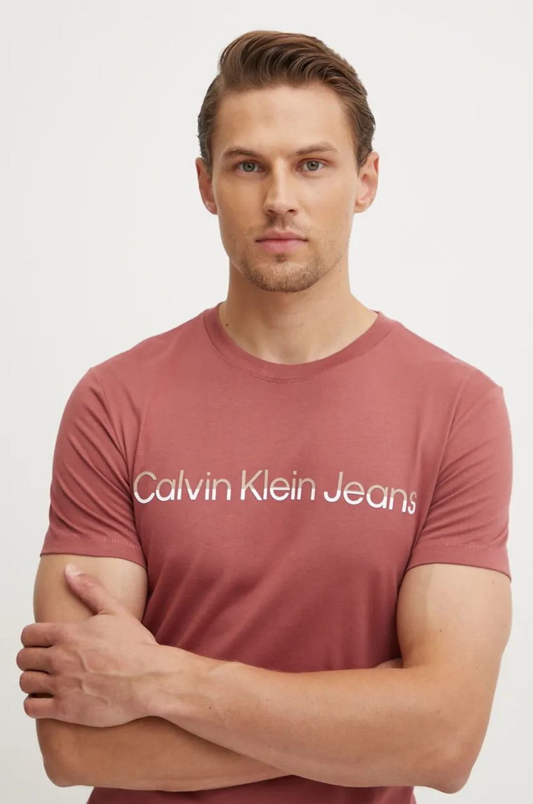 Calvin Klein Jeans t-shirt bawełniany męski kolor bordowy z nadrukiem J30J325676