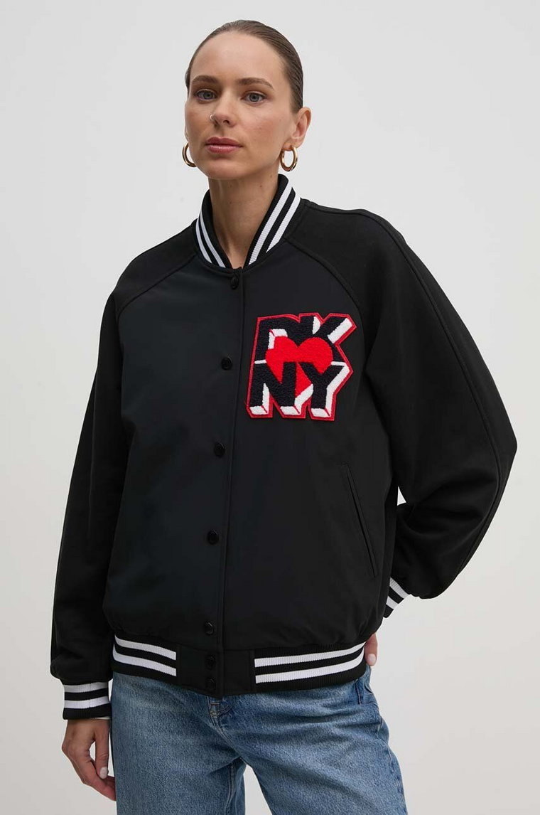 Dkny kurtka bomber damski kolor czarny przejściowa oversize D2E4A109