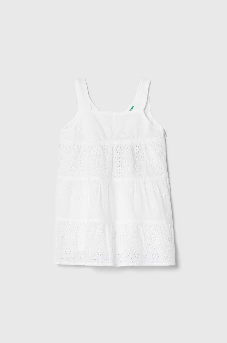 United Colors of Benetton sukienka bawełniana dziecięca kolor biały mini rozkloszowana