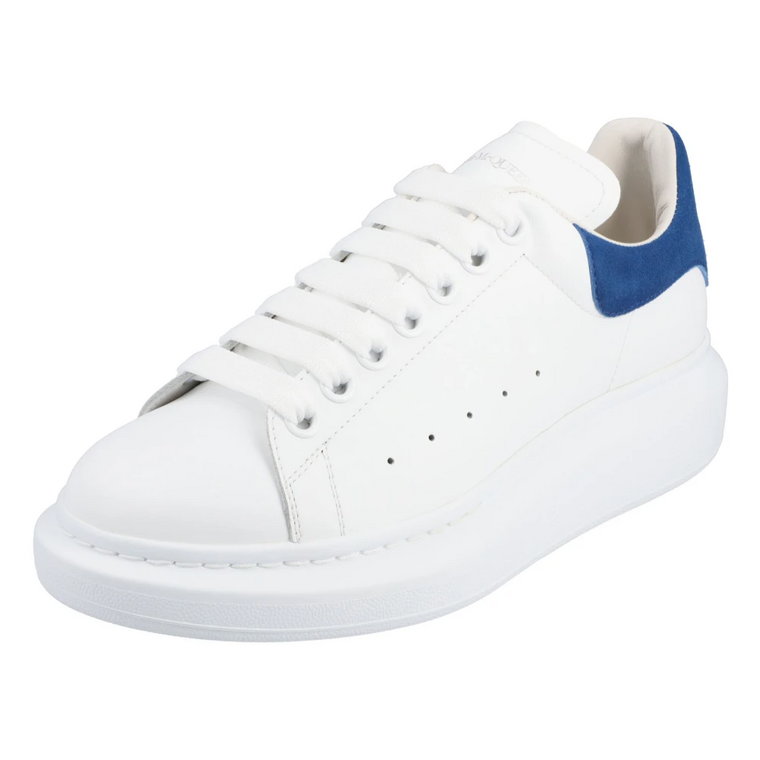 Larry Sneakers - Białe skórzane z niebieskim detalami zamszowymi Alexander McQueen