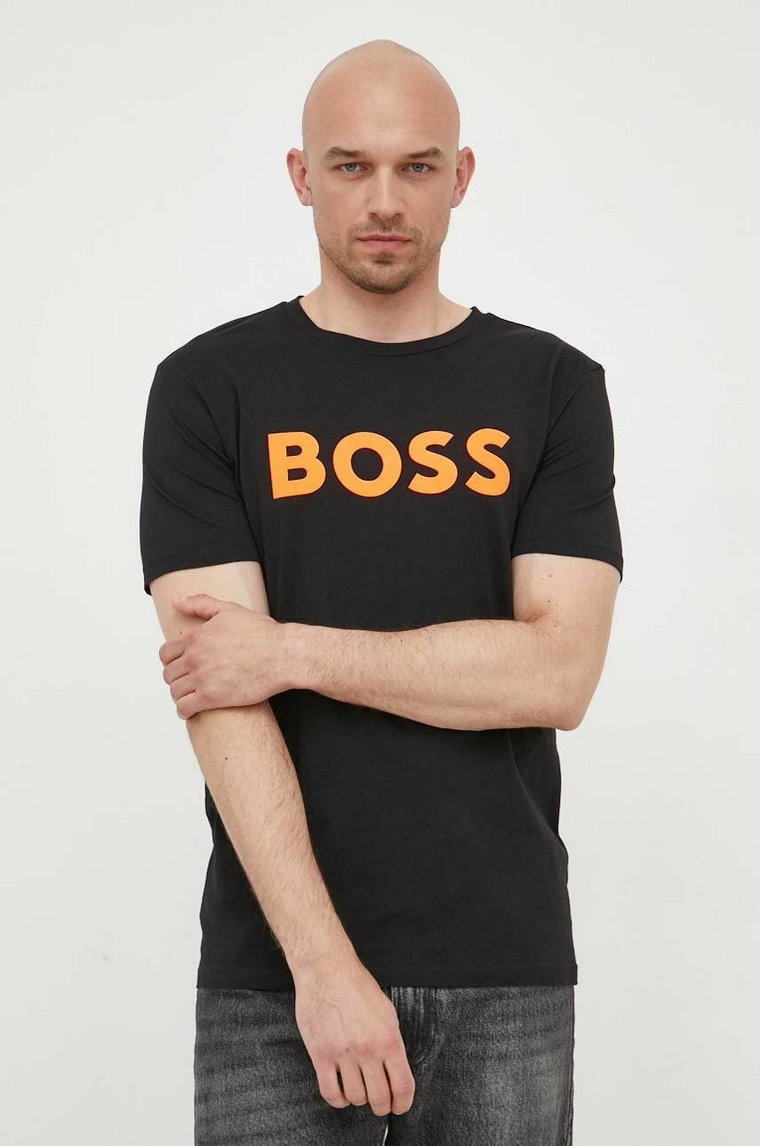 BOSS t-shirt bawełniany BOSS CASUAL kolor czarny z nadrukiem 50481923