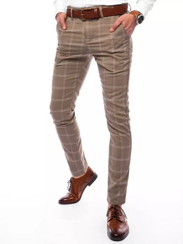 Spodnie męskie chinosy w kratę beżowe Dstreet UX3669