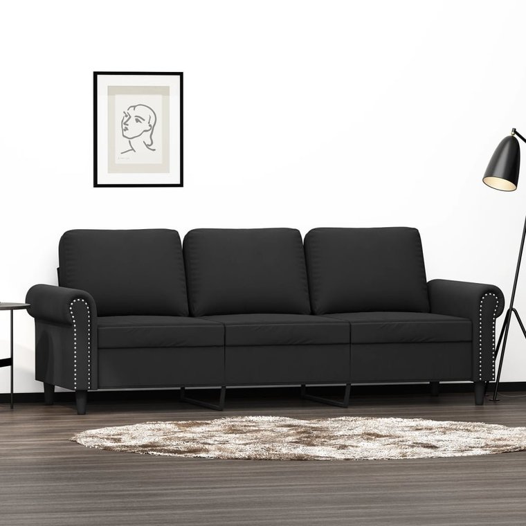 vidaXL Sofa 3-osobowa, czarny, 180 cm, tapicerowana aksamitem