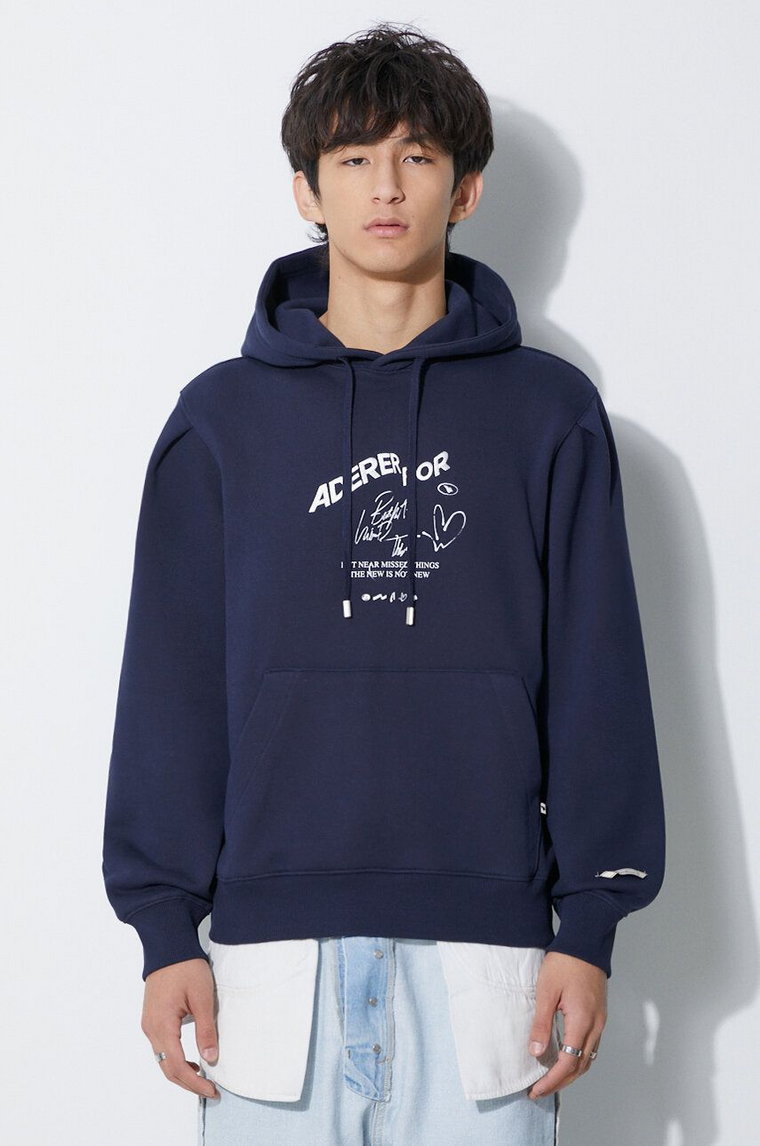 Ader Error bluza bawełniana Caner Logo Hoodie męska kolor granatowy z kapturem melanżowa BMADFWHD0102