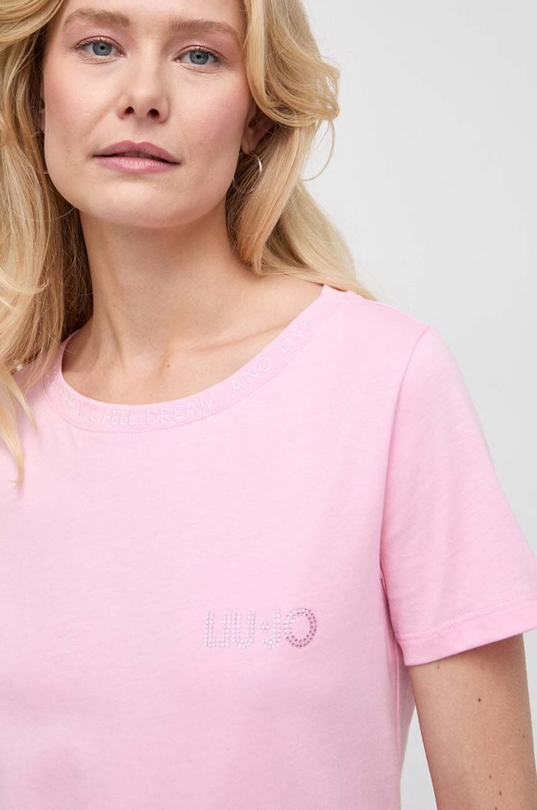 Liu Jo t-shirt bawełniany damski kolor różowy