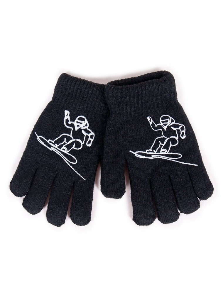 Rękawiczki Chłopięce Wełniane Ocieplane Czarne Snowboard 16 Cm
