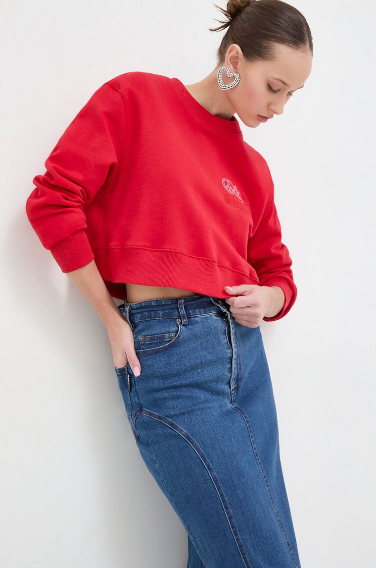 Moschino Jeans bluza bawełniana damska kolor czerwony z aplikacją