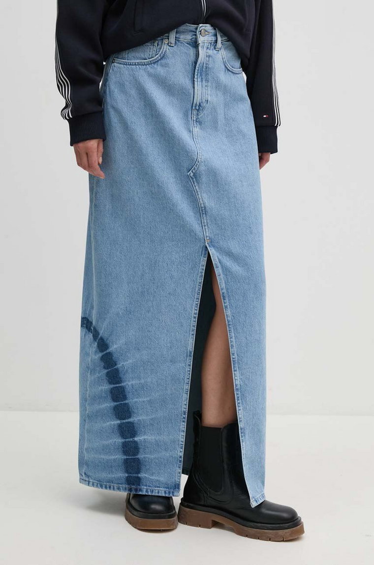 Pepe Jeans spódnica jeansowa MAXI SKIRT HW TIE DYE kolor niebieski maxi prosta PL901133