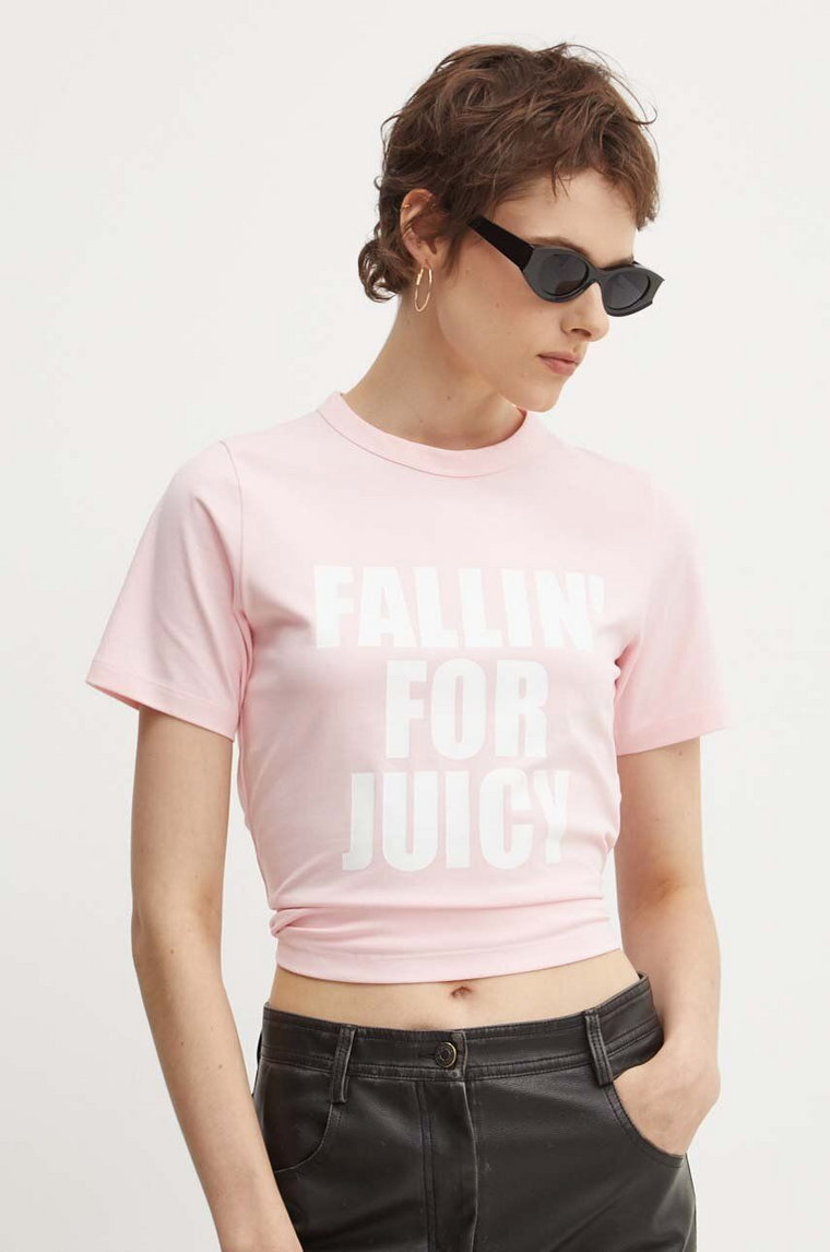 Juicy Couture t-shirt FALLIN FOR JUICY FITTED TSHIRT damski kolor różowy JCGCT224020