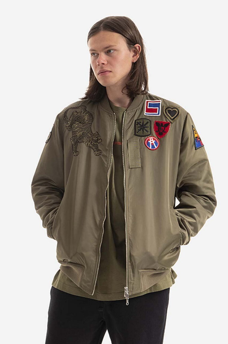 Maharishi kurtka bomber dwustronna męska kolor zielony przejściowa 8046.OLIVE-OLIVE