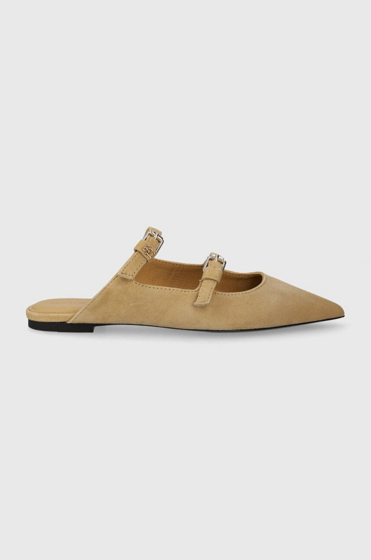 Tommy Hilfiger klapki zamszowe TH POINTE SUEDE MULE damskie kolor beżowy FW0FW07697