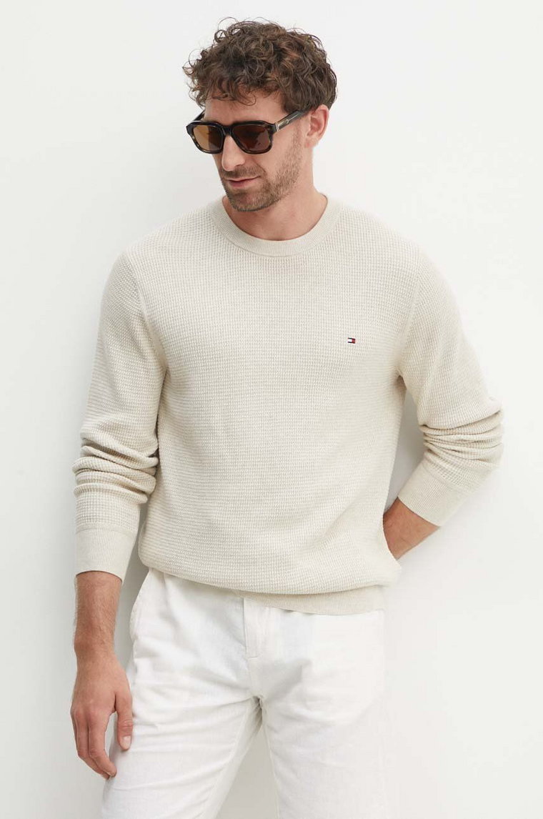 Tommy Hilfiger sweter bawełniany kolor beżowy  MW0MW35470